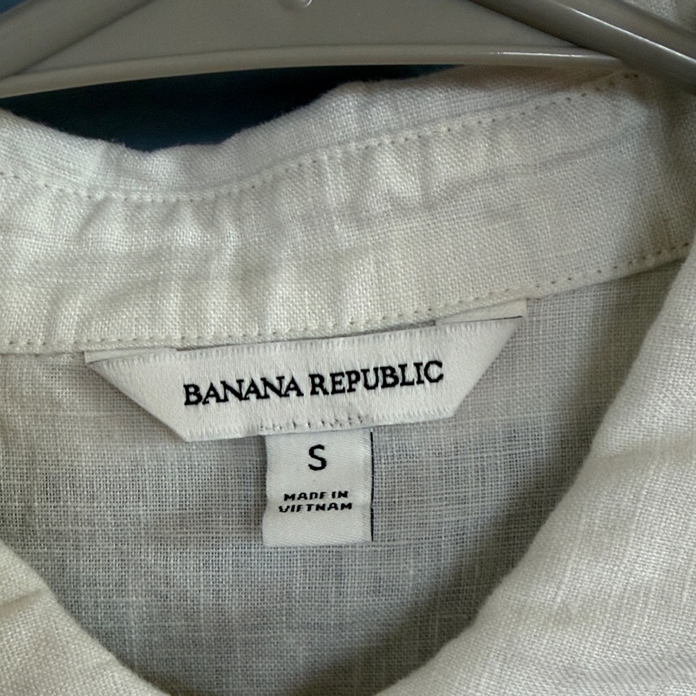 Banana Republic Ivory Cropped Tie-Front Linen Shirt - Picture 6 of 7